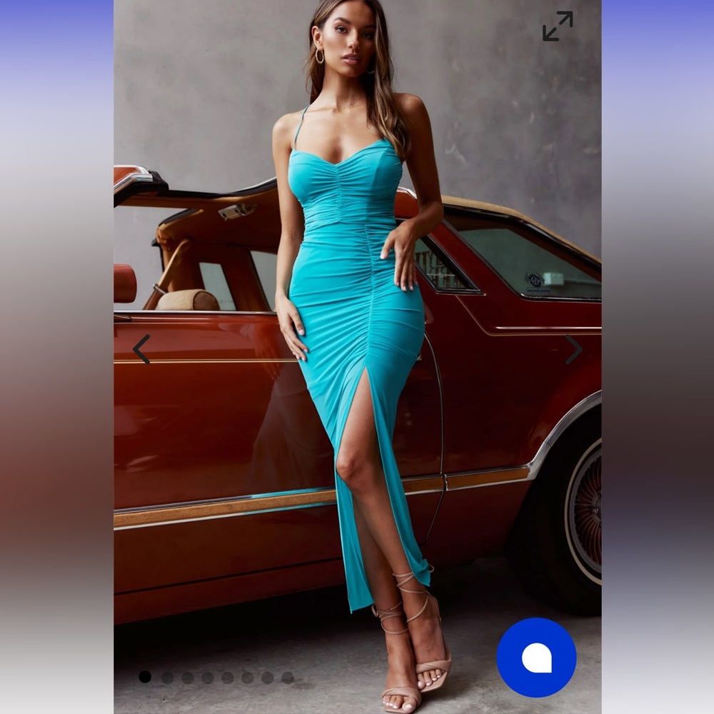 Selfie Leslie Blue Ruched Sleeveless Maxi Dress